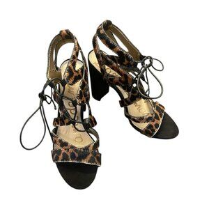 Sam Edelman Gladiator Sandals 6.5M Animal Print High Block Heel Dyed Cow Fur‎